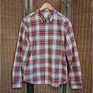 J Crew Shirt Mens Large Red Plaid Slim Fit Button Down Cotton Preppy Long Sleeve